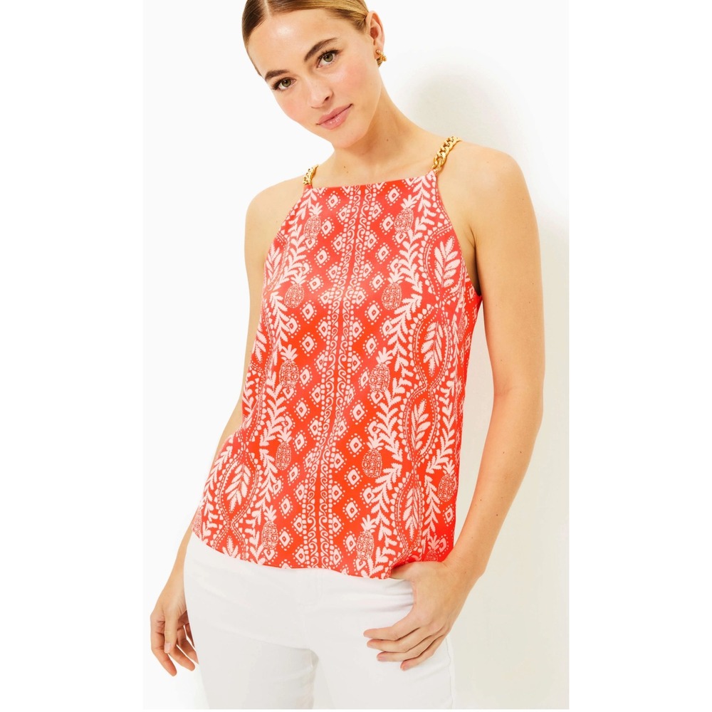 Lilly Pulitzer Joannah Silk Top Chain Strap Flamingo Feather Harbour View 12